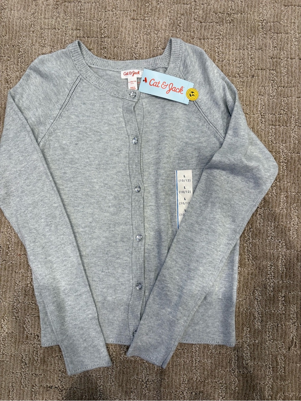 Cat & Jack Girls' NWT Gray Button-Up Knit Cardigan with Sparkle Buttons